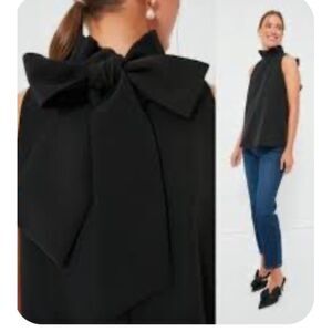 Tuckernuck Pomander Place Black Lace Bow Tie Sleeveless Mason Top, Size XXL